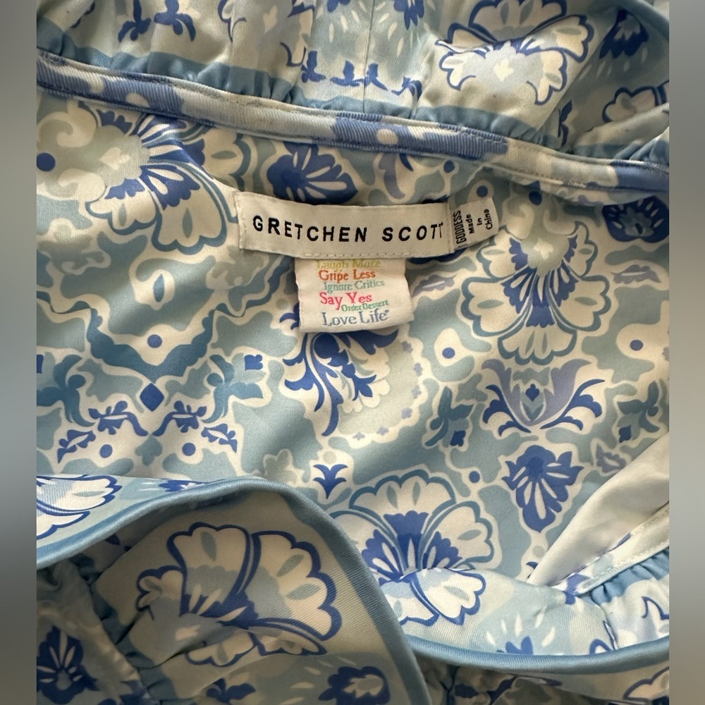 Gretchen Scott Designs Blue and White Patterned Blouse - Picture 9 of 10